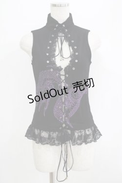 画像1: Qutie Frash / ハイネックノースリーブトップス  黒×紫 H-25-07-05-059-QU-TO-KB-ZH