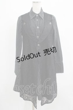 画像1: ALGONQUINS / レイヤードストライプシャツワンピース F 黒 H-25-07-05-018-AL-OP-KB-ZH