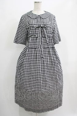 画像1: Jane Marple / シャーリングギンガムリボントリムドレス  ブラック H-25-07-05-003-JM-OP-KB-ZH