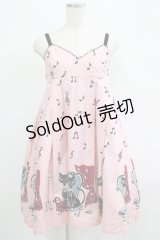 Emily Temple cute / 音符＆ネコハイウエストノースリーブワンピース  ピンク H-25-07-06-001-ET-OP-KB-ZH