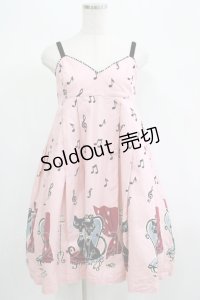 Emily Temple cute / 音符＆ネコハイウエストノースリーブワンピース  ピンク H-25-07-06-001-ET-OP-KB-ZH