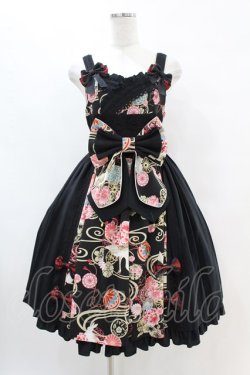 画像1: metamorphose / 花鳥風月〜乙女のはなごろも〜 プリーツジャンパースカート(草柄リボン) Free 黒紅 H-25-07-06-1033-ME-OP-NS-ZH