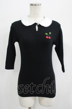 画像1: MILK / チェリー刺繍カットソー  黒 H-25-07-06-022-ML-TO-KB-ZH