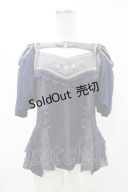 画像1: Ozz oneste / alys rose刺繍使い 2way frillカットソー  紺 H-25-07-07-043-OO-TO-KB-ZH