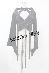 Ozz oneste / チョーカー風ホルター着物袖ボレロ  黒×ネイビー H-25-07-07-012-OO-TO-KB-ZH