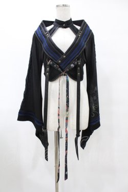 画像1: Ozz oneste / チョーカー風ホルター着物袖ボレロ  黒×ネイビー H-25-07-07-012-OO-TO-KB-ZH