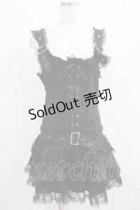 Drug Honey / レースフリルストライプワンピース  黒 H-25-07-08-1037-PU-OP-KB-ZH