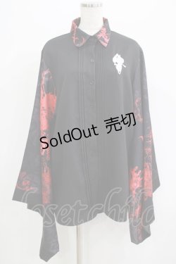 画像1: NieR Clothing / 着物風袖シャツ  黒×赤 H-25-07-08-1050-PU-BL-KB-ZH