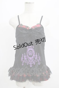 画像1: Drug Honey / チェック切替プリントキャミ  黒×赤チェック H-25-07-08-1063-PU-TO-KB-ZH