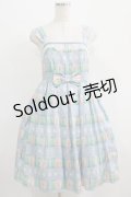 Leur Getter / マカロン＆クリームプリントチュールレース付キャミワンピース  サックス H-25-07-08-1017-LU-OP-KB-ZH