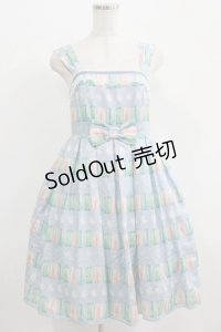 Leur Getter / マカロン＆クリームプリントチュールレース付キャミワンピース  サックス H-25-07-08-1017-LU-OP-KB-ZH