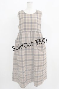 merry jenny / チェックハートポケットワンピース  ブラウン H-25-07-08-1021-LO-OP-KB-ZH