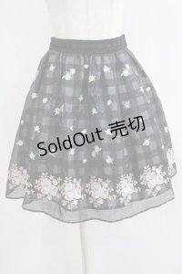 mille fille closet by LODISPOTTO / ローズ刺繍オーガンジースカート S ブラック H-25-07-09-027-LO-SK-NS-ZH