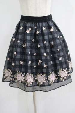 画像1: mille fille closet by LODISPOTTO / ローズ刺繍オーガンジースカート S ブラック H-25-07-09-027-LO-SK-NS-ZH