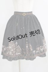axes femme / 町並み柄スカート M ブラック H-25-07-09-031-AX-SK-NS-ZH