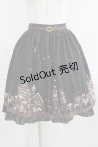 axes femme / 町並み柄スカート M ブラック H-25-07-09-031-AX-SK-NS-ZH