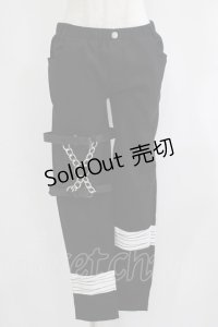 IRO+IRO / ベルト×チェーンのパンク装飾と包帯プリントスキニーパンツ XL ブラック H-25-07-09-044-LO-PA-NS-ZH