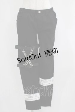 画像1: IRO+IRO / ベルト×チェーンのパンク装飾と包帯プリントスキニーパンツ XL ブラック H-25-07-09-044-LO-PA-NS-ZH