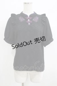 axes femme POETIQUE / チャイナ蝶刺繍半袖ブラウス M ブラック H-25-07-09-057-AX-BL-NS-ZH