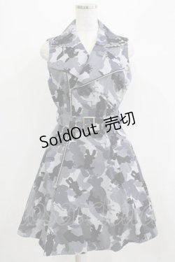 画像1: metamorphose / ぱんくま迷彩ライダースジャケット風ジャンパースカート Free グレー H-25-07-09-025-ME-OP-NS-ZH