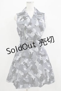 2006 メタモルフォーゼ　ぱんくま　迷彩ライダースジャンパースカート　青 metamorphose / ぱんくま迷彩ライダースジャケット風ジャンパー