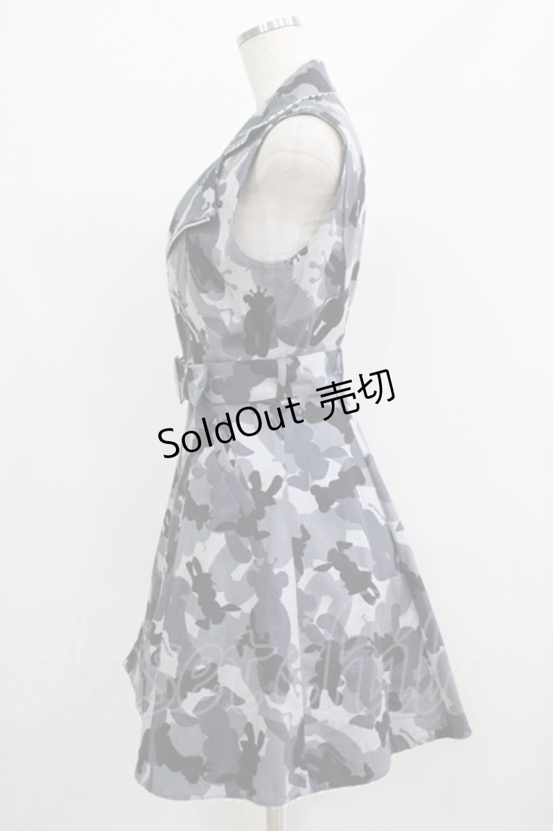 画像2: metamorphose / ぱんくま迷彩ライダースジャケット風ジャンパースカート Free グレー H-25-07-09-025-ME-OP-NS-ZH (2)