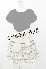 Jane Marple / ベルベットとMusical noteのワンピース M ブラック×アイボリー H-25-07-10-064-JM-OP-KB-ZH