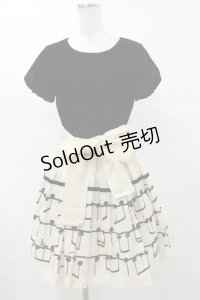 Jane Marple / ベルベットとMusical noteのワンピース M ブラック×アイボリー H-25-07-10-064-JM-OP-KB-ZH