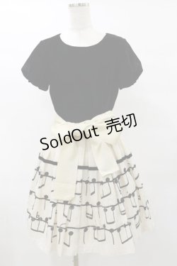 画像1: Jane Marple / ベルベットとMusical noteのワンピース M ブラック×アイボリー H-25-07-10-064-JM-OP-KB-ZH