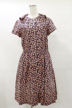 画像1: Jane Marple Dans Le Salon / Pepプリントのタックカラーワンピース M ブルー H-25-07-10-065-JM-OP-KB-ZH