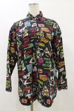 画像1: HYSTERIC GLAMOUR / 総柄シャツ free 黒 H-25-07-10-019-PU-BL-KB-ZH