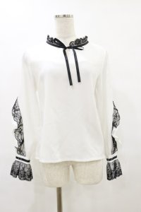Amilige / レースフリルブラウス  白 H-25-07-10-020-PU-BL-KB-ZH