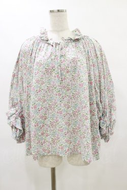 画像1: Jane Marple Dans Le Salon / Lawn Liberty Bubble Sleeve Blouse  オフ×ピンク×ブルー H-25-07-10-021-JM-BL-KB-ZH