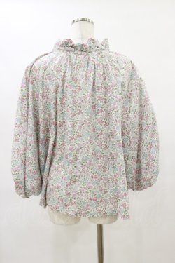 画像2: Jane Marple Dans Le Salon / Lawn Liberty Bubble Sleeve Blouse  オフ×ピンク×ブルー H-25-07-10-021-JM-BL-KB-ZH