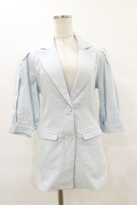 lilLilly / バックリボンリネンジャケット  サックス×ブラックギンガム H-25-07-10-024-LO-JA-KB-ZH
