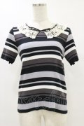 axes femme / レースカラーボーダートップス M ブラック H-25-07-11-039-AX-TO-YZ-ZH