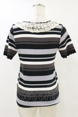画像2: axes femme / レースカラーボーダートップス M ブラック H-25-07-11-039-AX-TO-YZ-ZH