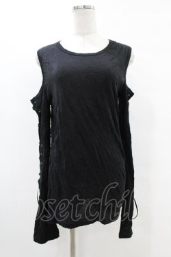 画像1: BPN FOR MEN / レースアップスリーブトップス  黒 H-25-07-11-1040-GO-TO-KB-ZH
