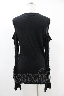 画像2: BPN FOR MEN / レースアップスリーブトップス  黒 H-25-07-11-1040-GO-TO-KB-ZH