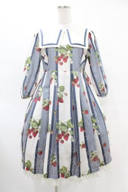 画像1: Melody BasKet / Stripe strawberryワンピース  ネイビー H-25-07-11-1019-LO-OP-KB-ZH