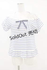 axes femme / セーラーボーダートップス M オフ/ブルー H-25-07-11-019-AX-TO-YZ-ZH