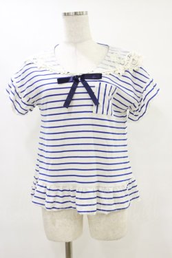 画像1: axes femme / セーラーボーダートップス M オフ/ブルー H-25-07-11-019-AX-TO-YZ-ZH