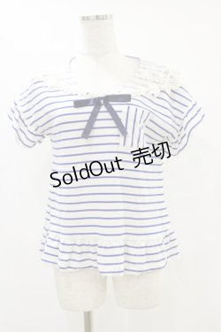 画像1: axes femme / セーラーボーダートップス M オフ/ブルー H-25-07-11-019-AX-TO-YZ-ZH