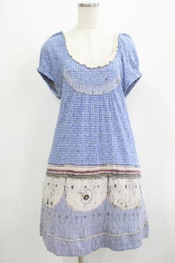 画像1: Cherir la femme / オリプリワンピース M ブルー H-25-07-12-032-LO-OP-NS-ZH