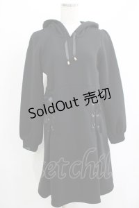 axes femme POETIQUE / レースアップパーカーワンピース M ブラック H-25-07-12-035-AX-OP-NS-ZH