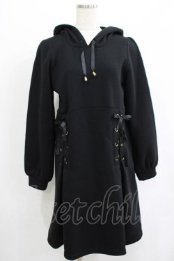 画像1: axes femme POETIQUE / レースアップパーカーワンピース M ブラック H-25-07-12-035-AX-OP-NS-ZH