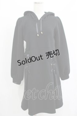 画像1: axes femme POETIQUE / レースアップパーカーワンピース M ブラック H-25-07-12-035-AX-OP-NS-ZH