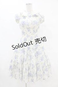 Millefleurs / ダブルボイル薔薇プリントワンピース  アイボリー H-25-07-12-1036-EL-OP-KB-ZH