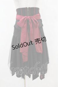 Ozz oneste / コルセットベルト付レイヤードイレギュラースカート  黒×赤 H-25-07-12-1041-OO-SK-KB-ZH