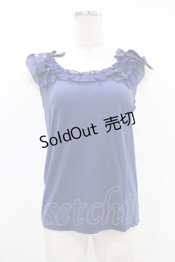 画像1: Emily Temple cute / リボンフリルノースリーブカットソー  ブルー H-25-07-12-1043-ET-TO-KB-ZH